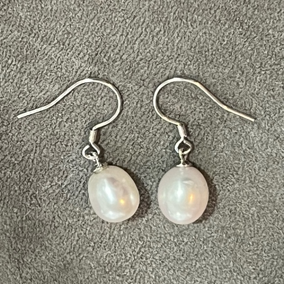 Sterling Silver Drop Freshwater Pearl Dangle Earrings - Picture 4 of 5